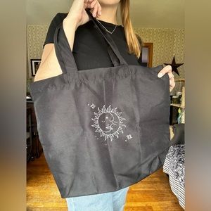 embroidered black tote bag